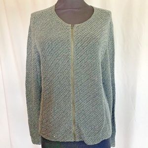 Eileen Fisher Gray Zipper Front Cardigan Sweater - Size Medium